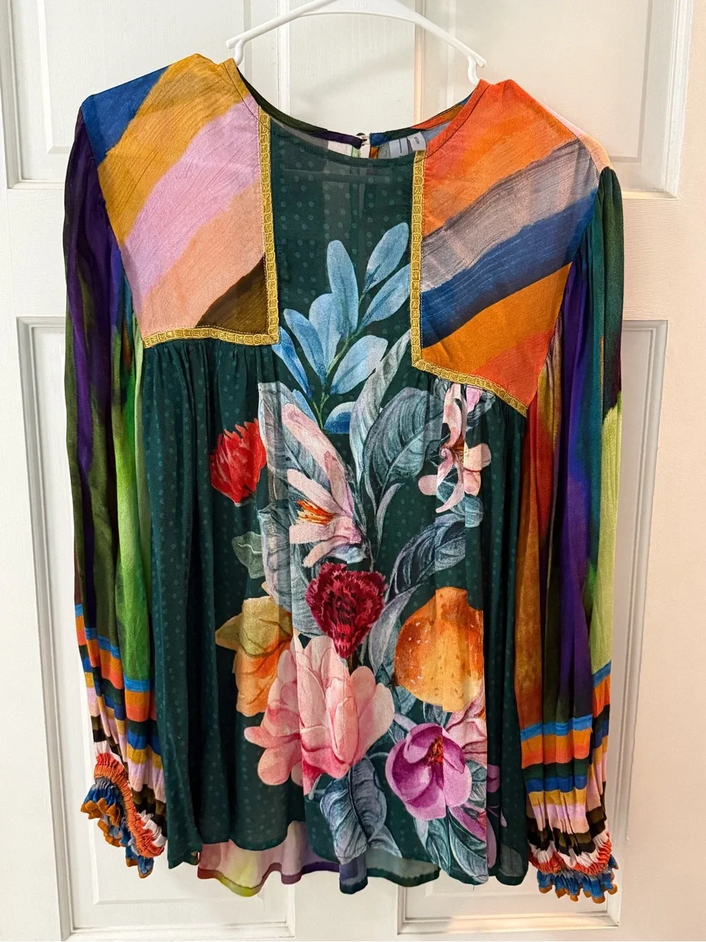 Anthropologie Floral Multicolor Boho Blouse - Dark Green Base - Picture 1 of 4